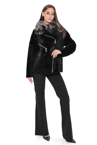 Bari Genuine Astrakhan Silver Fox Trim Coat