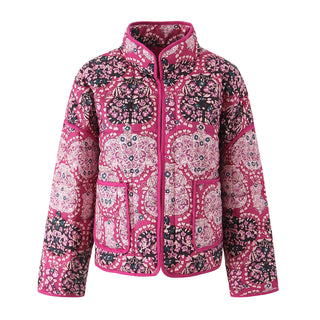 Women's Quilted Jacket Pink Printed BYMANYC ® New York CONTEMPORARY VIBRANT BOHO OUTERWEAR - New Collection