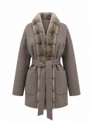 Reversible Genuine Mink Fur Virgin Wool Coat