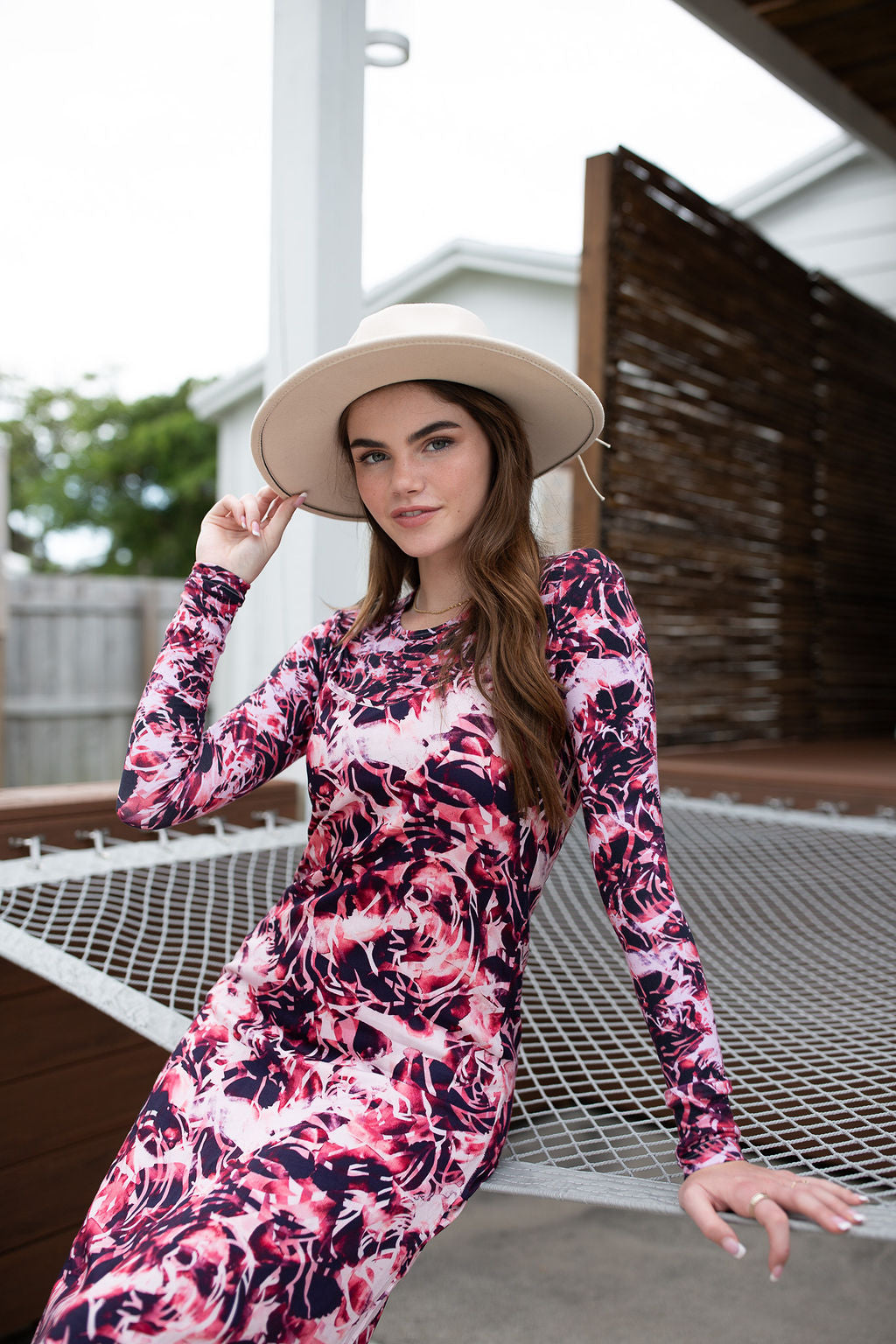 Printed Long Sleeve Tee- Abstract Florals Mauve (size up 1 size)