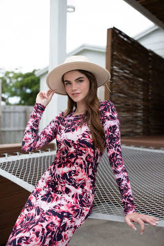 Printed Long Sleeve Tee- Abstract Florals Mauve (size up 1 size)