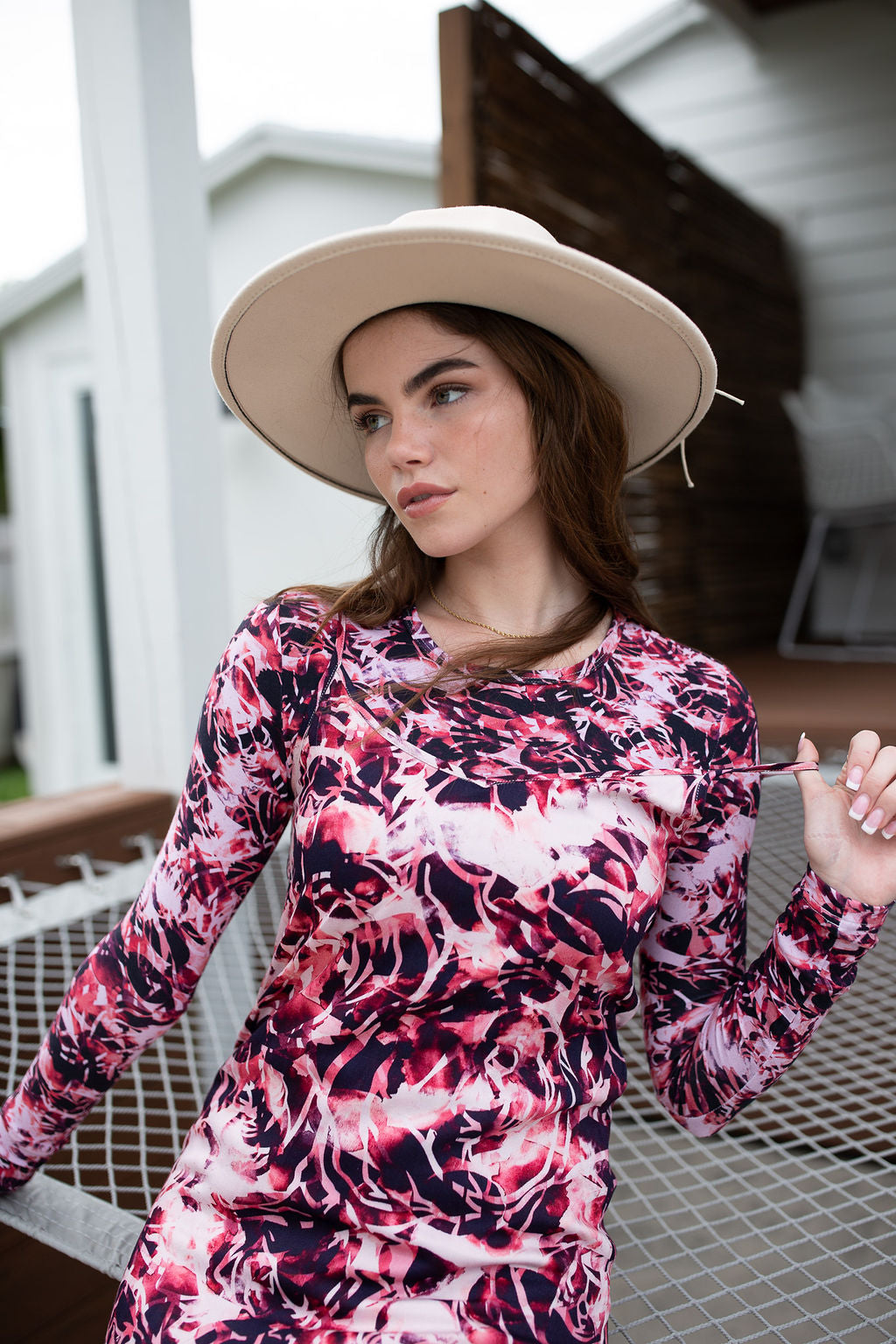Printed Long Sleeve Tee- Abstract Florals Mauve (size up 1 size)