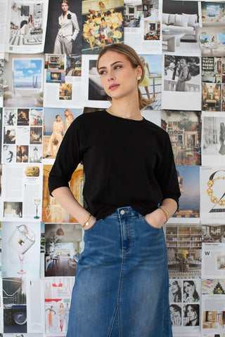 3-4 Sleeve Cotton Tee- Black