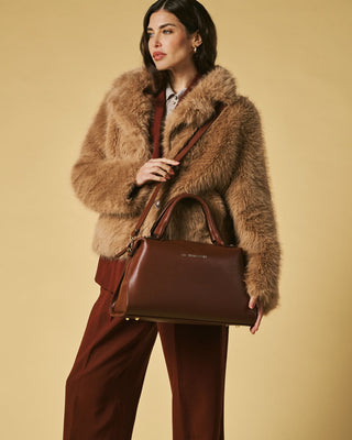 Cecilia (brown) - Italian calf leather women's handbag (with shoulder strap) - Glamourous Grace
