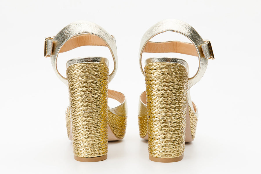The Tampico Platform Heel Gold Leather Women Sandal - Glamourous Grace
