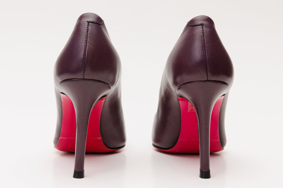 The Maneadero Dark Purple Leather Pump Fuchsia Sole Women Shoe - Glamourous Grace