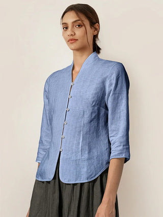 100% Linen Hand Button Fitted Jacket AMELIA - Glamourous Grace
