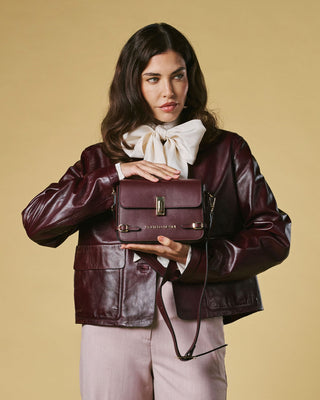 Mirella (eggplant) - Italian calf leather women's crossbody bag (with shoulder strap) - Glamourous Grace