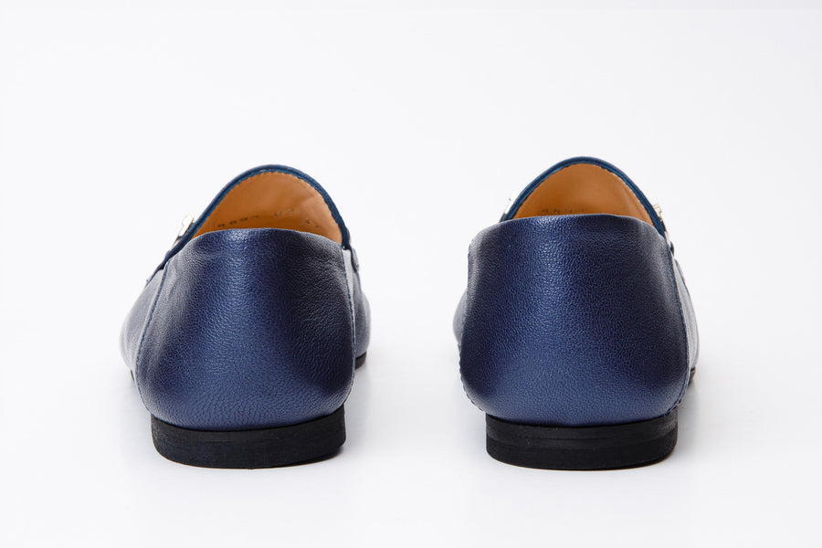 Luanda Navy Blue Leather Women Flat Shoe - Glamourous Grace
