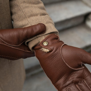 Diego (brown) - Italian gloves made of American deerskin leather with rabbit fur lining - Glamourous Grace