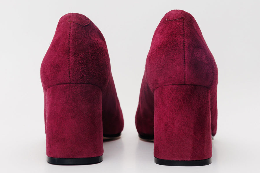 The California Burgundy Suede Leather Block Heel Pump Women Shoe - Glamourous Grace