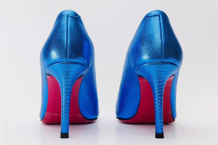 The Maple Sax Blue Leather Pump Fuchsia Sole Women Shoe - Glamourous Grace