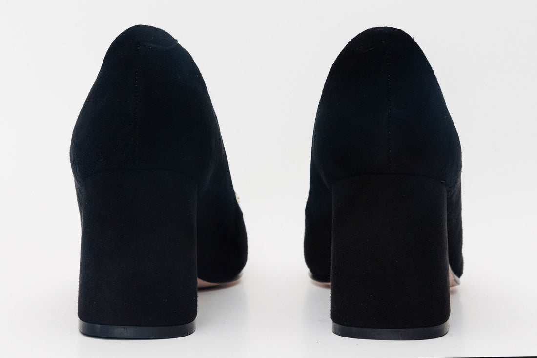 The California Black Suede Leather Block Heel Pump Women Shoe - Glamourous Grace LLC