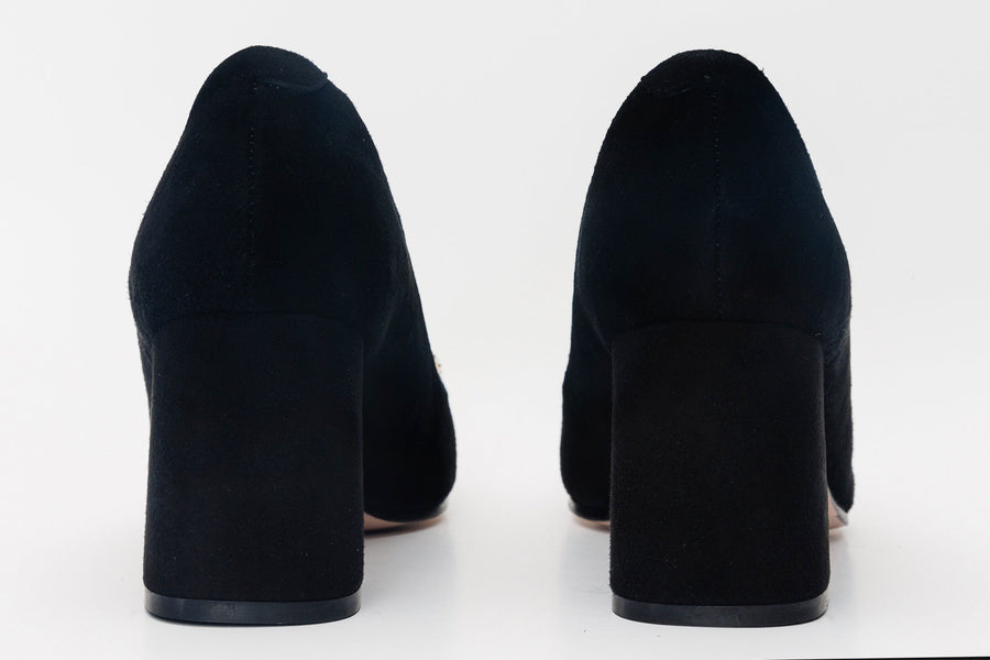 The California Black Suede Leather Block Heel Pump Women Shoe - Glamourous Grace