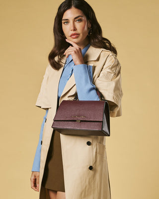 Federica (eggplant) - Italian calf leather women's crossbody bag (with shoulder strap) - Glamourous Grace