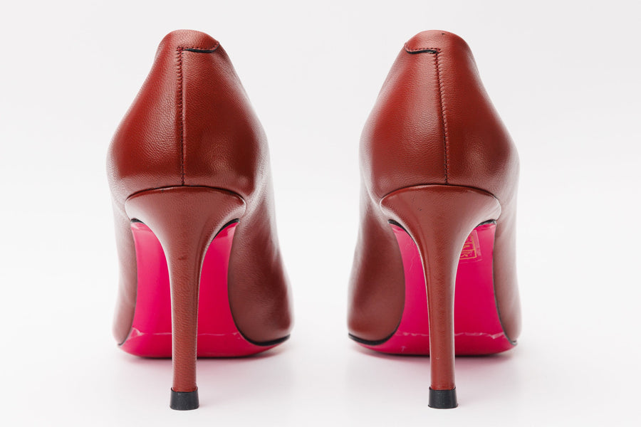 The Maneadero Dark Red Leather Pump Fuchsia Sole Women Shoe - Glamourous Grace