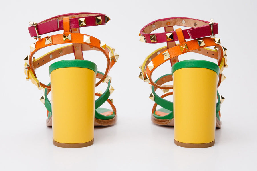The Nejapa Block Heel Multicolor Leather Women Sandal - Glamourous Grace
