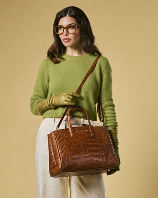Valentina (cognac) - Italian calf leather women's handbag (with shoulder strap) - Glamourous Grace
