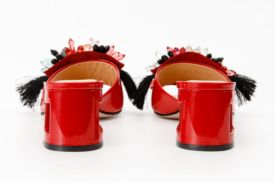 The Vigo Red Leather Block Heel Women Sandal - Glamourous Grace