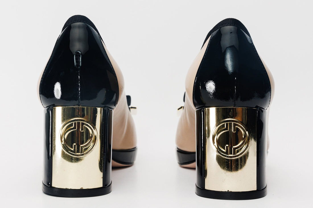 The Fano Beige Leather Cap Toe Block Heel Pump Women Shoe - Glamourous Grace