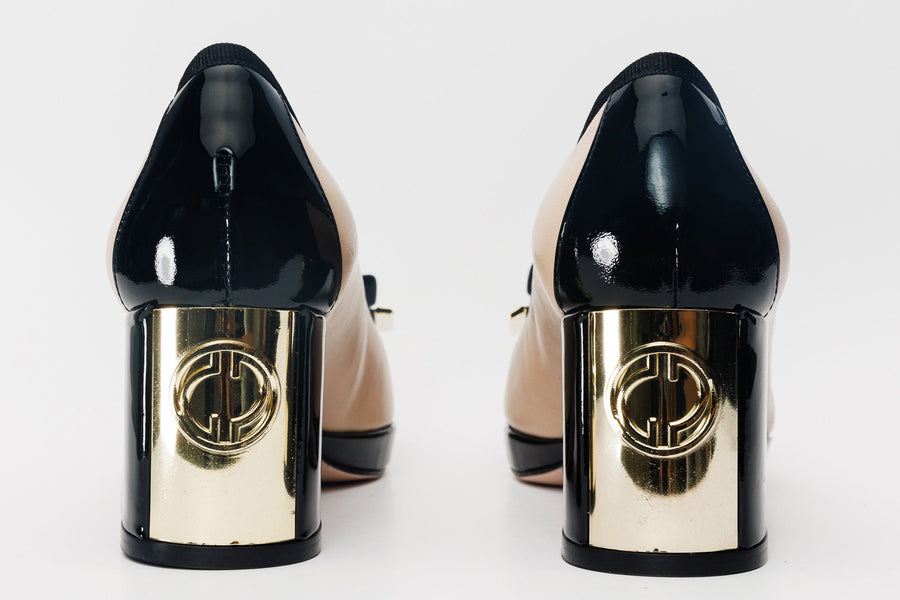 The Fano Beige Leather Cap Toe Block Heel Pump Women Shoe - Glamourous Grace