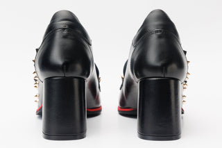 The Infanta Black Spike Leather Block Heel Pump Women Shoe - Glamourous Grace LLC