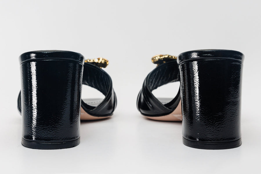 The Micro Black Leather Women Sandal - Glamourous Grace