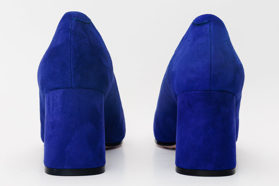 The California Sax Blue Suede Leather Block Heel Pump Women Shoe - Glamourous Grace