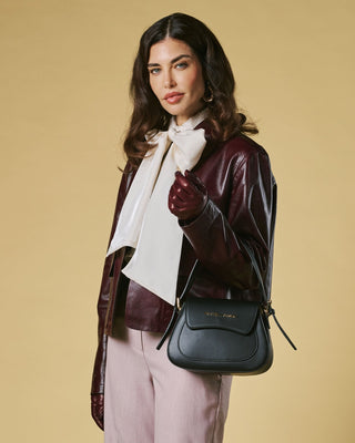 Ottavia (black) - Italian calf leather women's crossbody bag (with shoulder strap) - Glamourous Grace