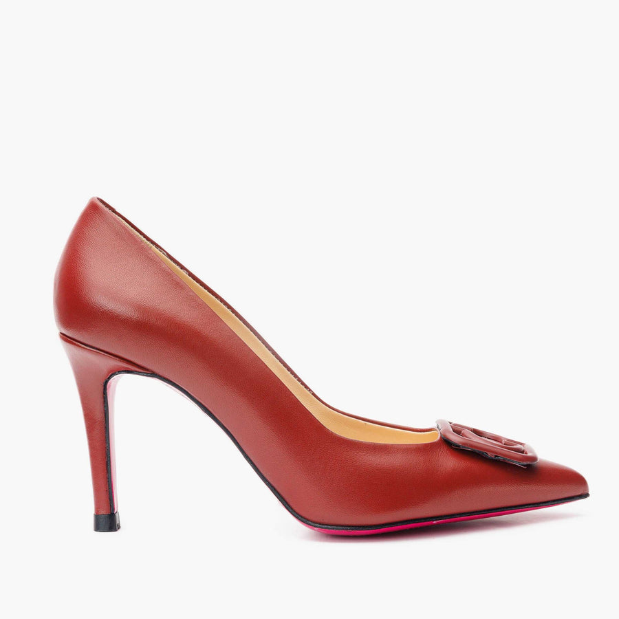 The Maneadero Dark Red Leather Pump Fuchsia Sole Women Shoe - Glamourous Grace
