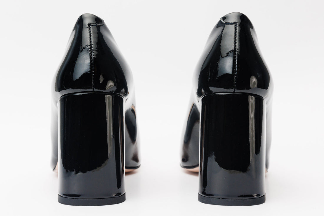 The Ferrara Black Patent Leather Block Heel Pump Women Shoe - Glamourous Grace