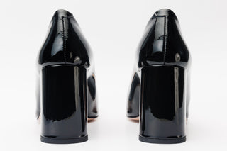 The Ferrara Black Patent Leather Block Heel Pump Women Shoe - Glamourous Grace