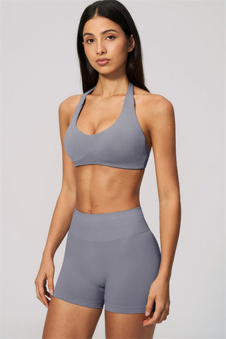The Velvetine Halter Sports Bra Shorts 2-Piece Set