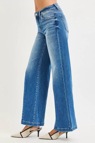 RISEN Mid Rise Wide Flared Leg Jeans