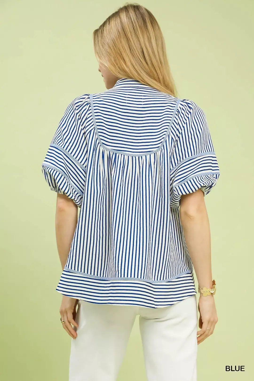 Umgee Striped Puff Sleeve Babydoll Top - Glamourous Grace