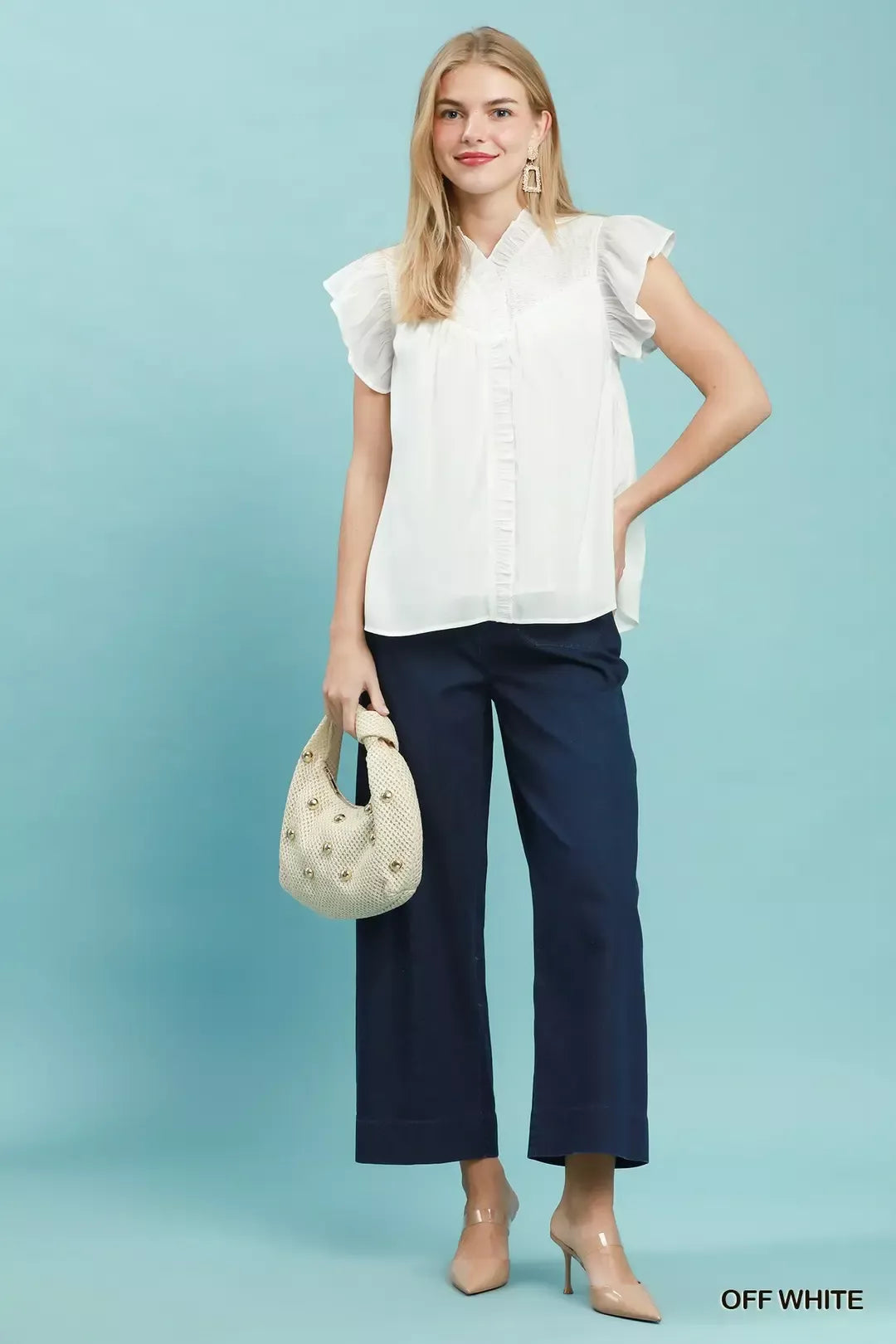 Umgee Smocked Yoke Ruffle Sleeve Blouse - Glamourous Grace