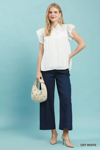 Umgee Smocked Yoke Ruffle Sleeve Blouse - Glamourous Grace
