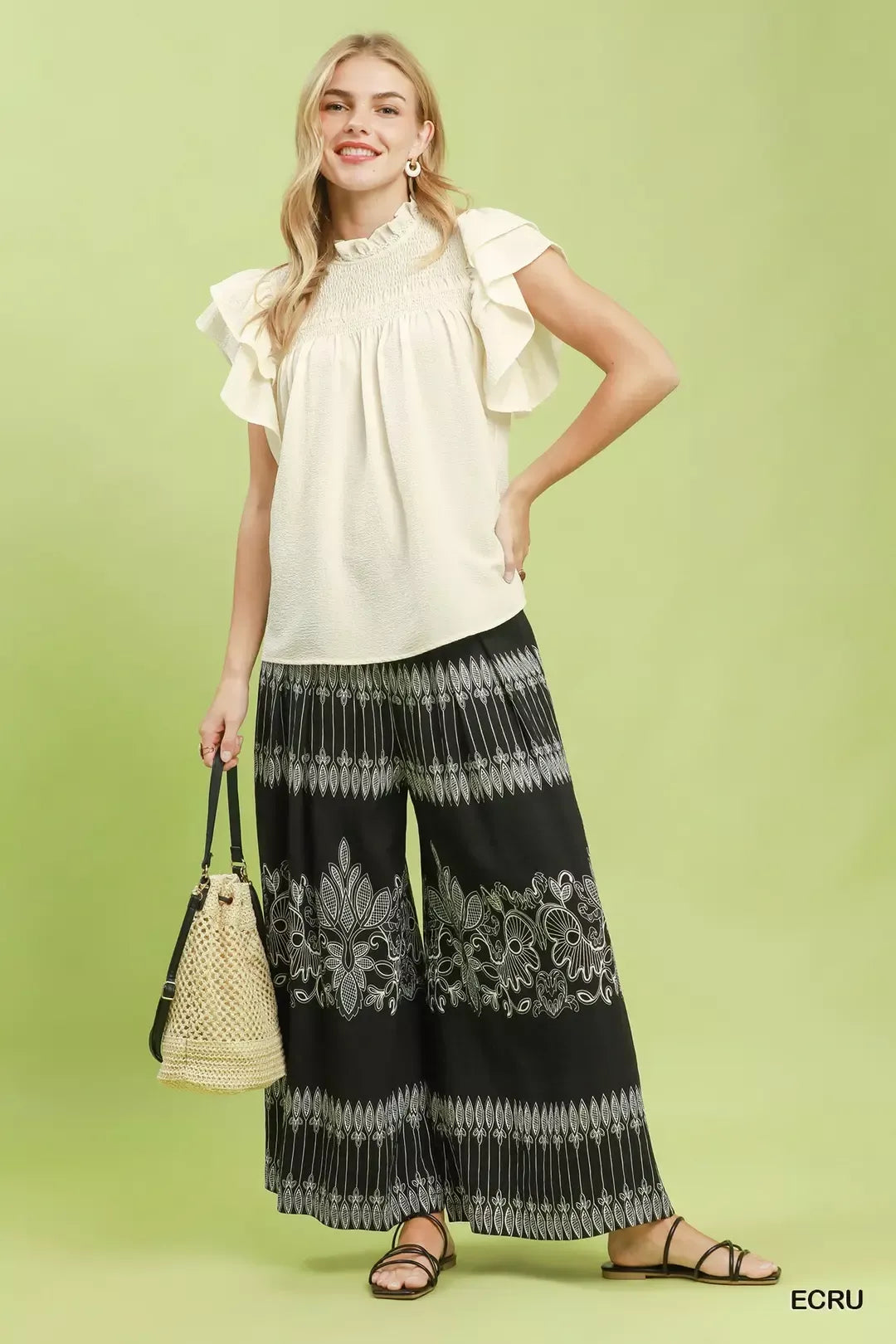 Umgee Smocked Ruffle Sleeve Textured Top - Glamourous Grace