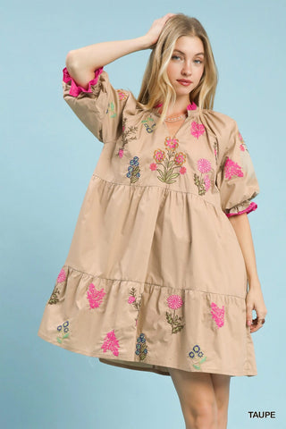 Umgee Embroidered Floral Tiered Dress - Glamourous Grace