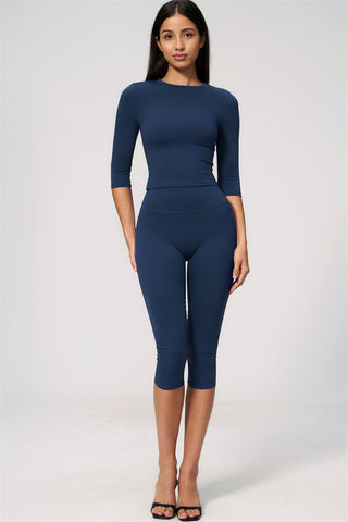 The Natalia Half-Sleeve Top Capri Leggings 2-Piece Set