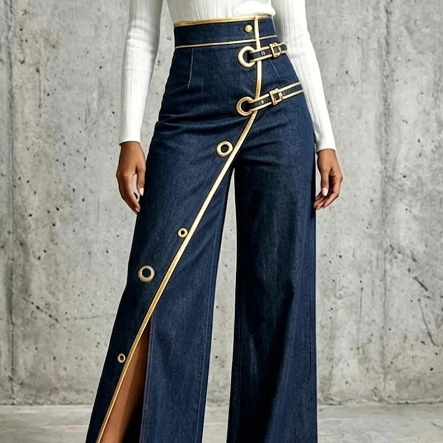 Women's Irregular Straight-Leg Denim Trousers