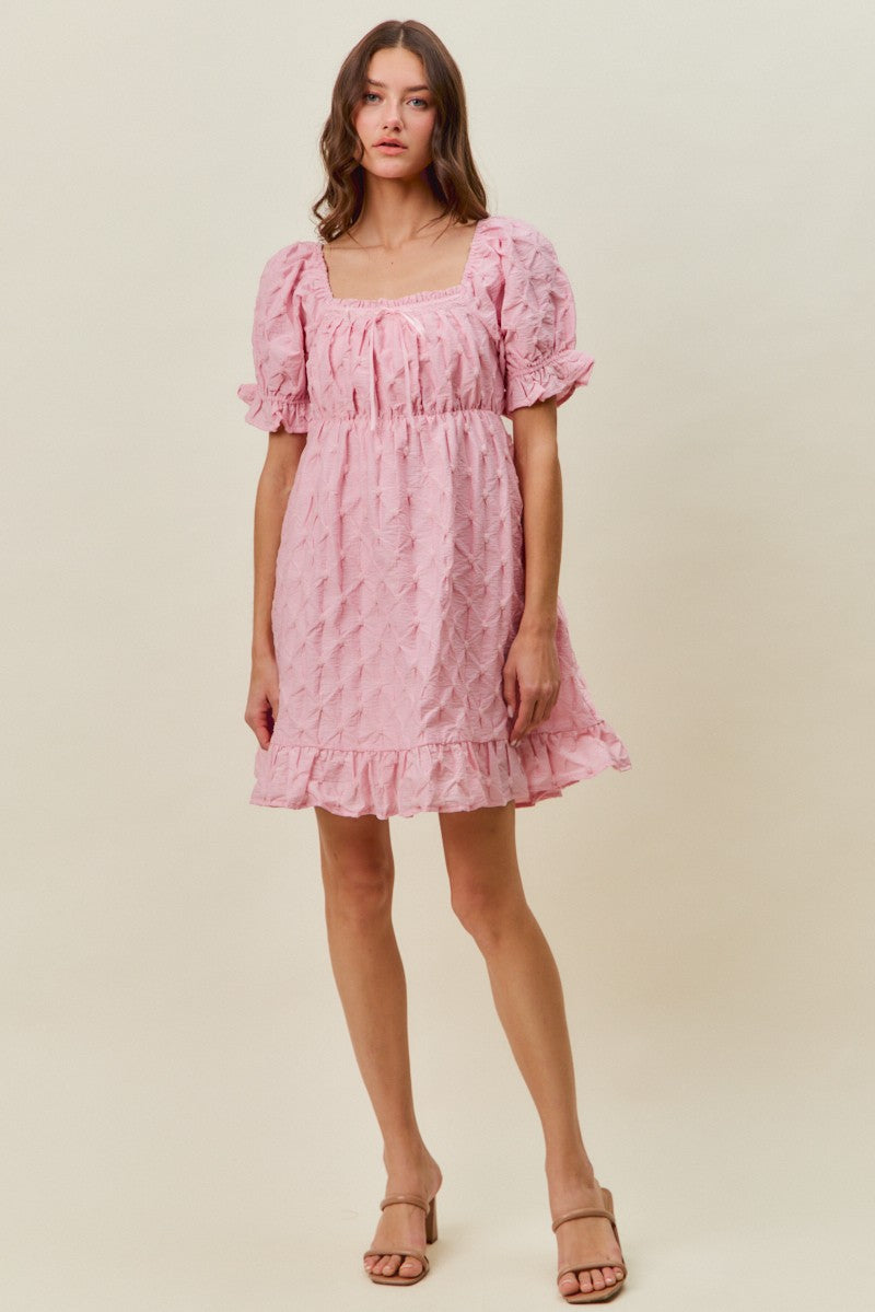 SO ME Texture Woven Ruching On Bust Mini Dress in Pink - Glamourous Grace