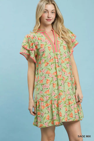 Umgee Floral Flutter Sleeve Tiered Dress - Glamourous Grace