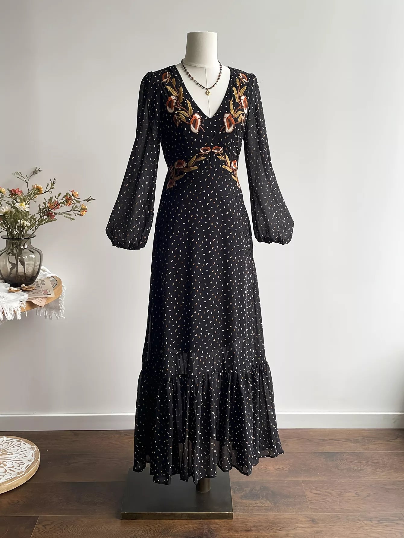 Plus Size Floral Embroidered Polka Dot Maxi Dress - Glamourous Grace