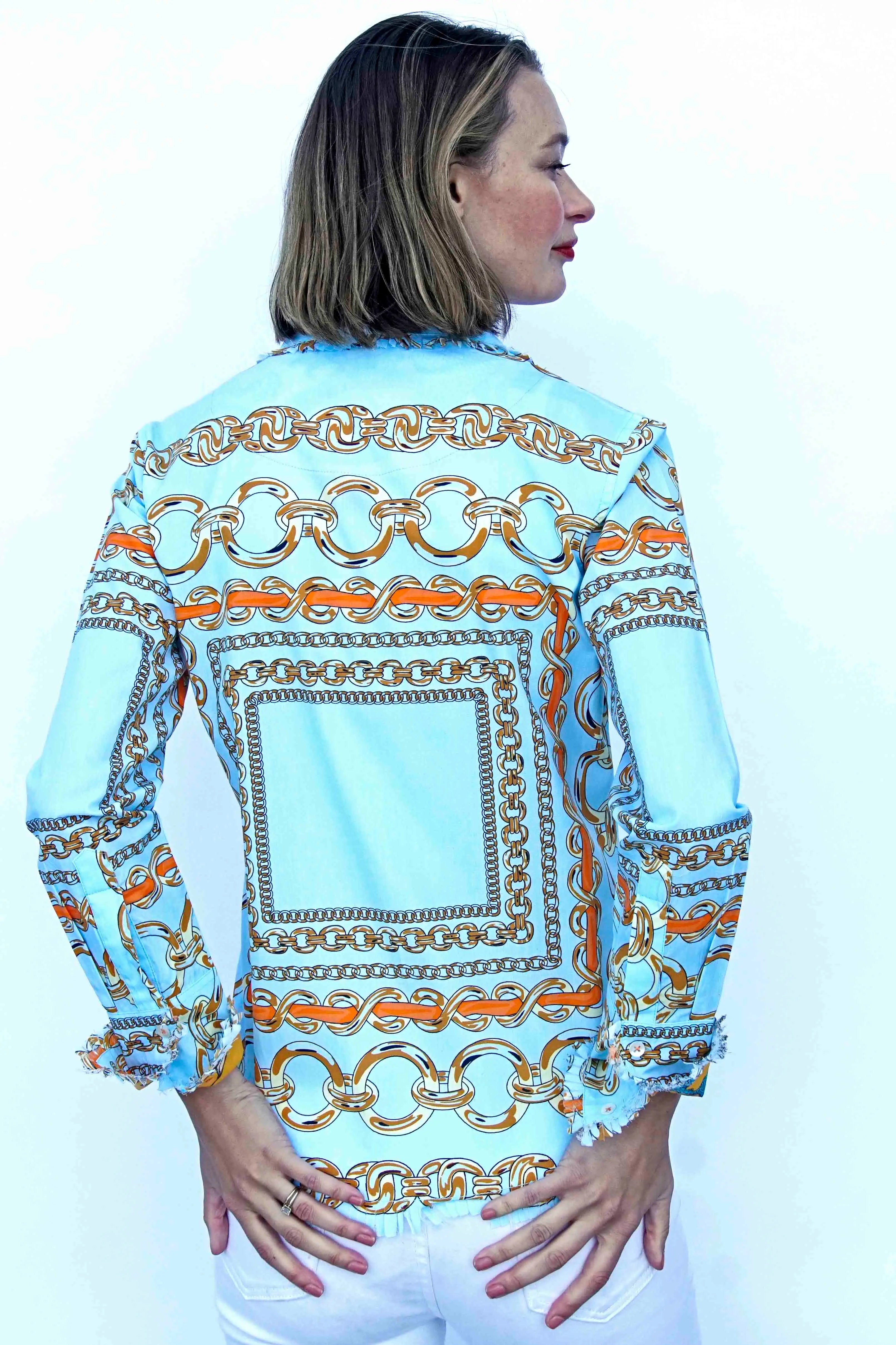 Cape Cod Tunic, Aqua Ground W Orange Links - Glamourous Grace
