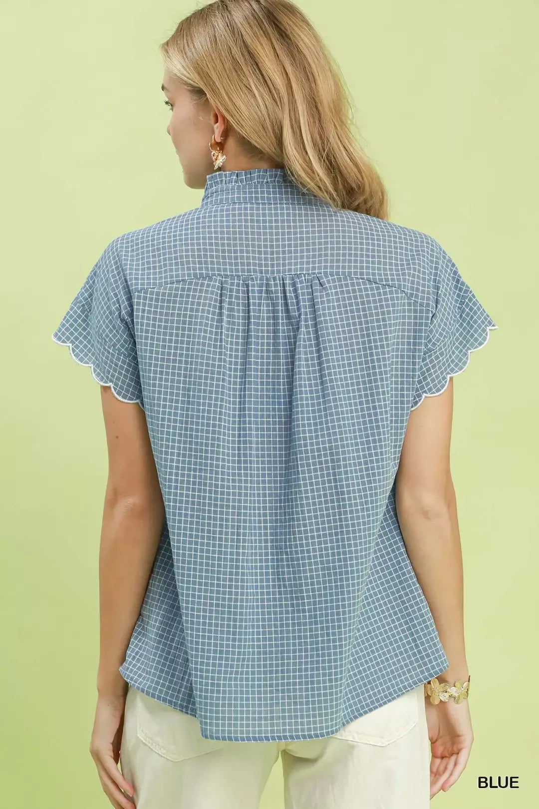 Umgee Embroidered Print Scallop Sleeve Button Front Blouse - Glamourous Grace