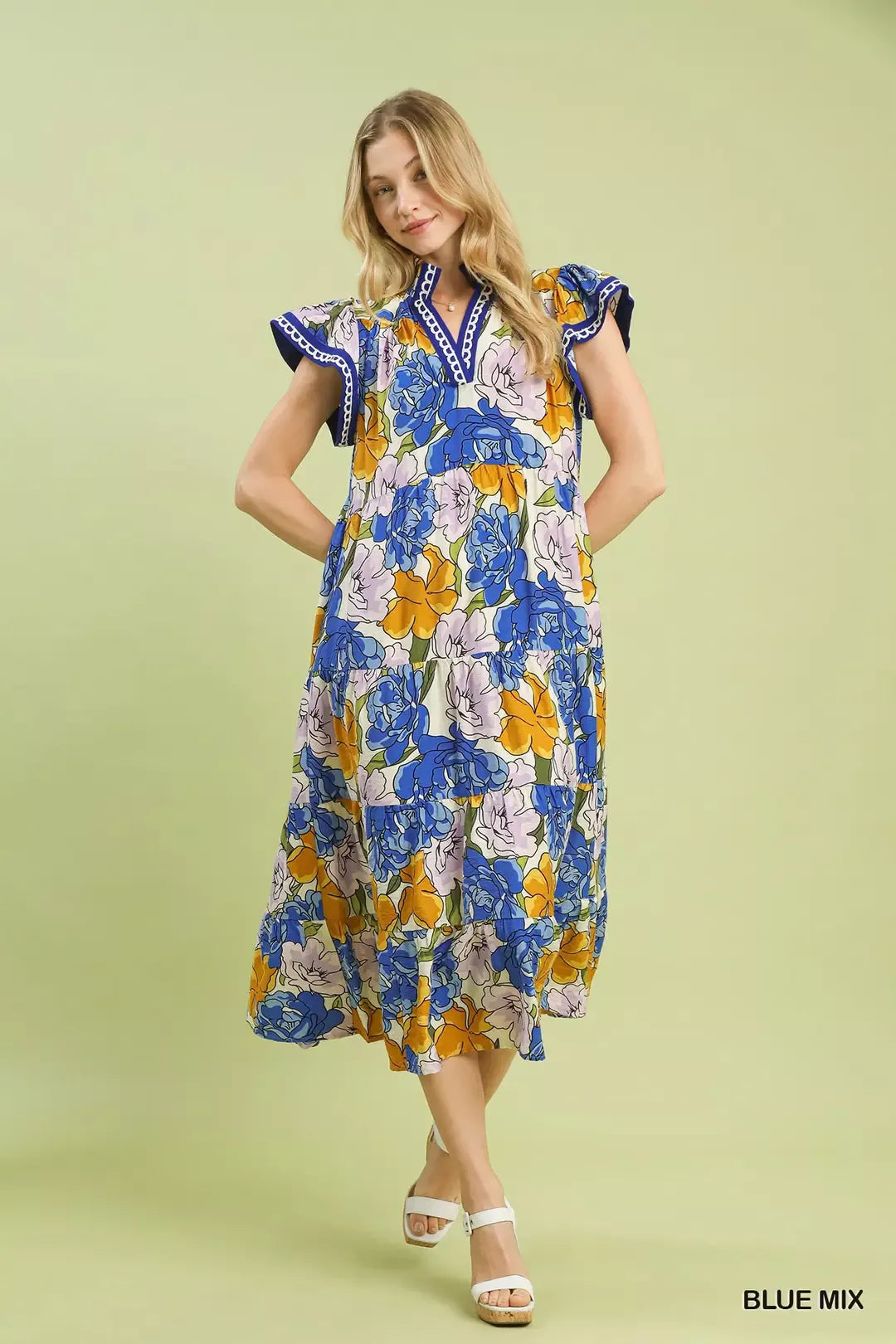Umgee Mix Bold Floral Tiered Midi Dress - Glamourous Grace