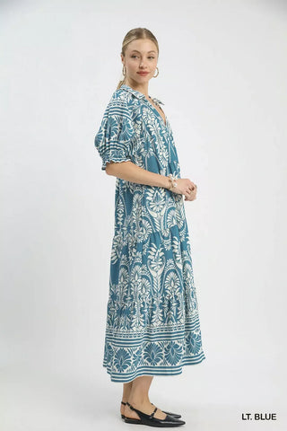 Umgee Two-tone Border Print Midi Dress - Glamourous Grace