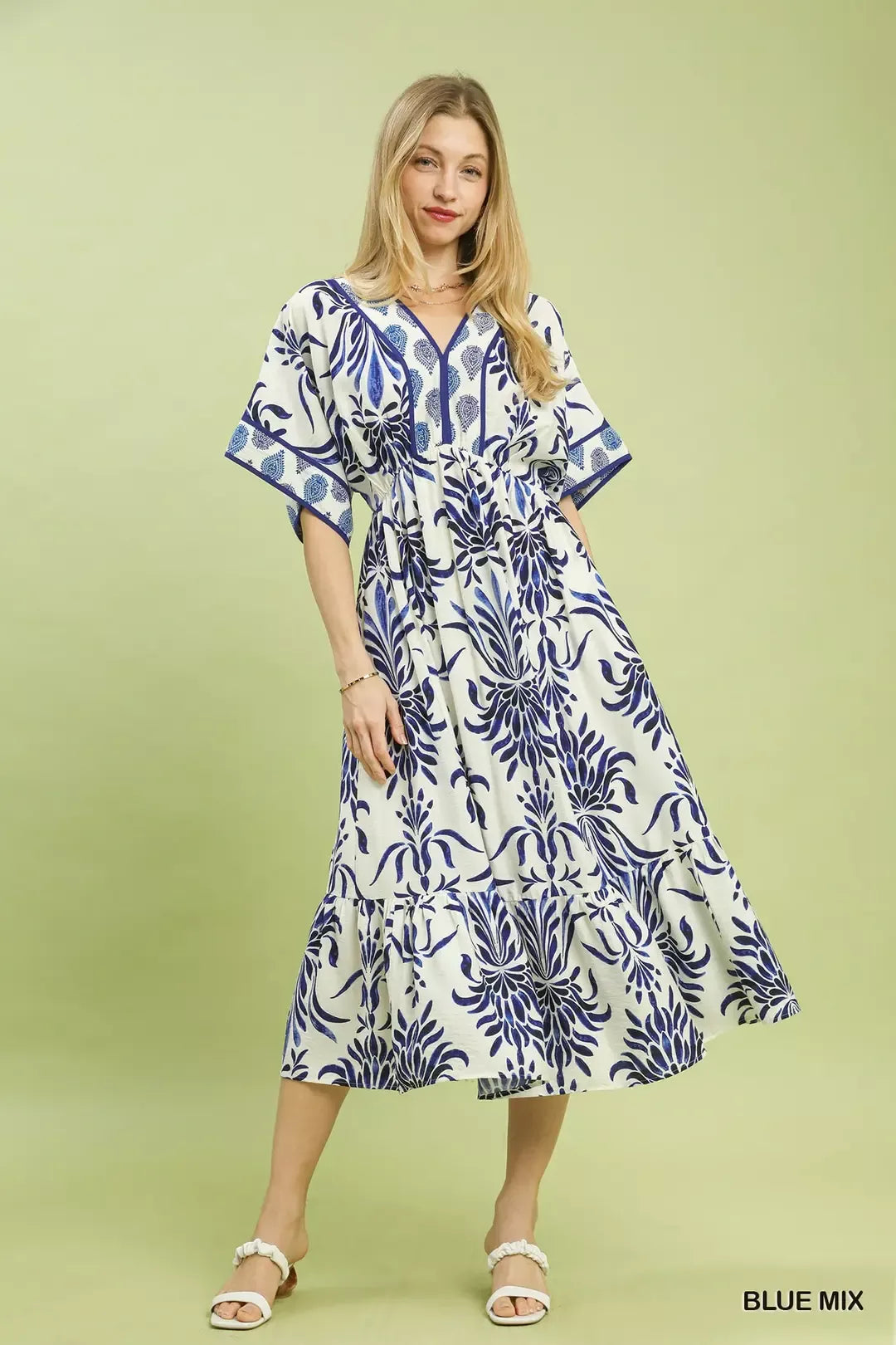 Umgee Mix Floral Border Midi Dress with Pockets - Glamourous Grace