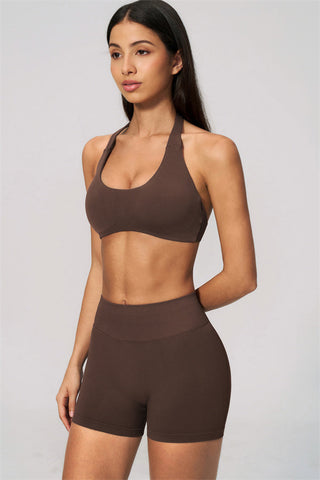 The Velvetine Halter Sports Bra Shorts 2-Piece Set